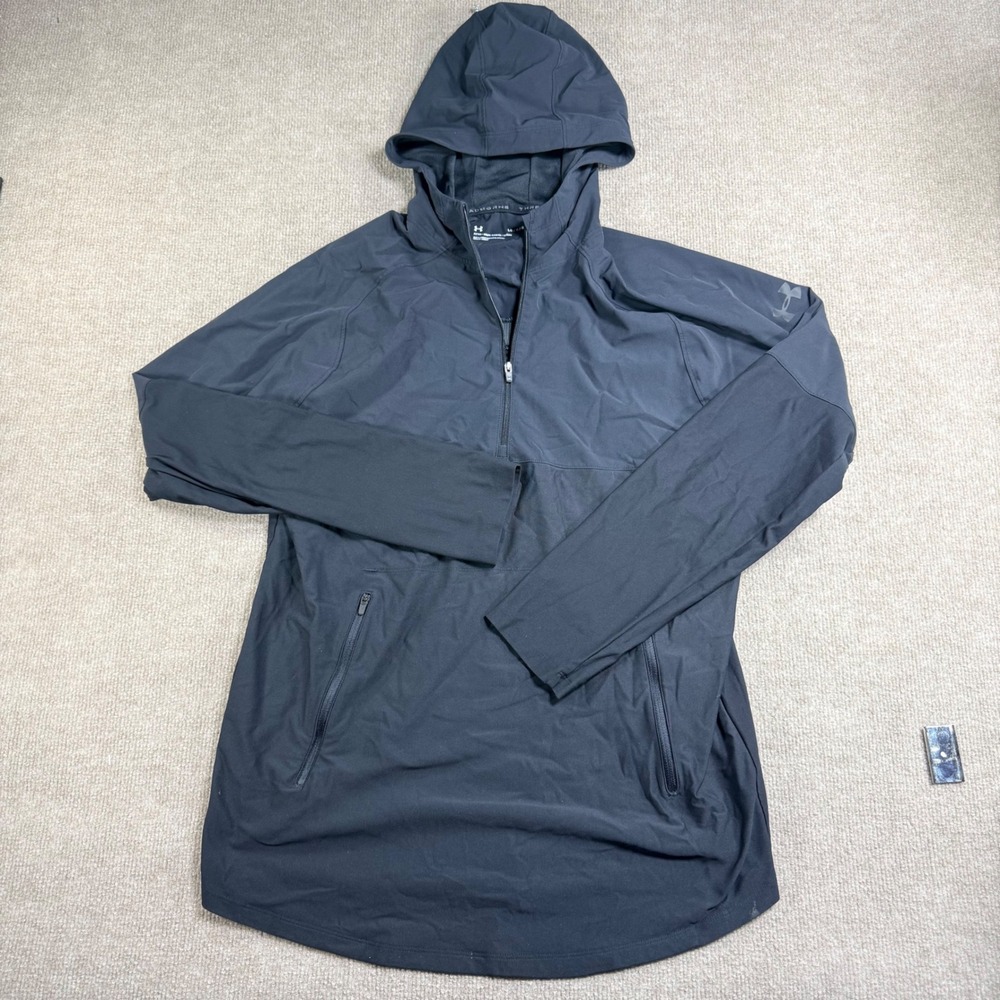 Under Armour Threadborne Mens Large Black Quarter Zip Hoodie Fitted Activewear